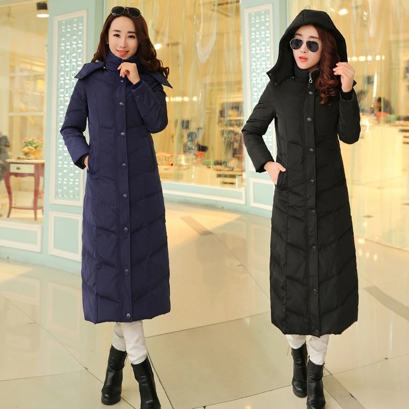 ダウンコート レディース 超ロング フード付き 膝丈 コート ジャケット ライトダウン 細身 アウター おしゃれ シンプル オフィス 保温 暖かい