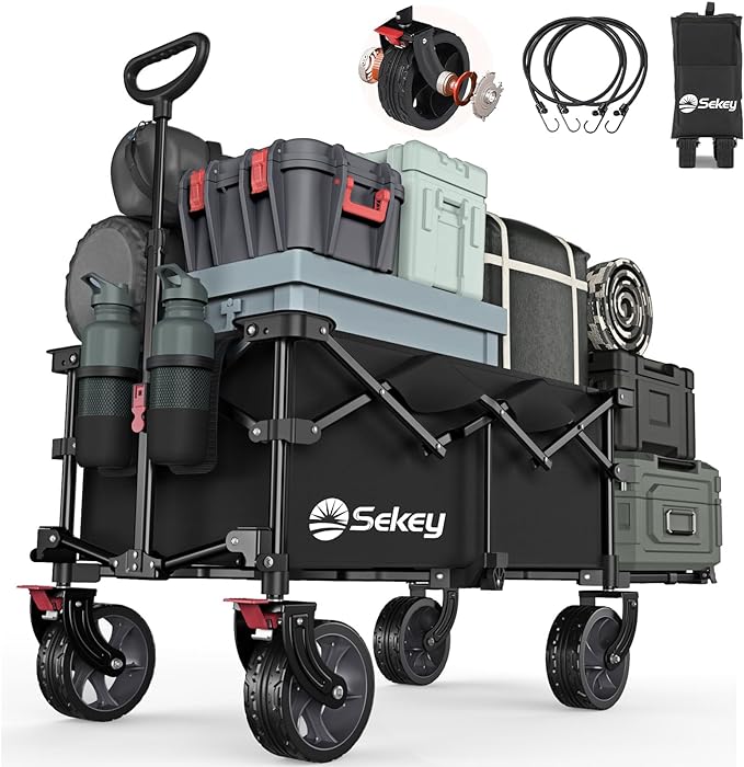 大容量185L 後ろ開け 長物対応 耐荷重150kg 【収納サイズが類似品で最小級】【ベアリング搭載の大型ノーパンクタイヤ】【ブレーキ付き】アウトドアワゴン 軽量 キャリーワゴン ワンタッチ収束型