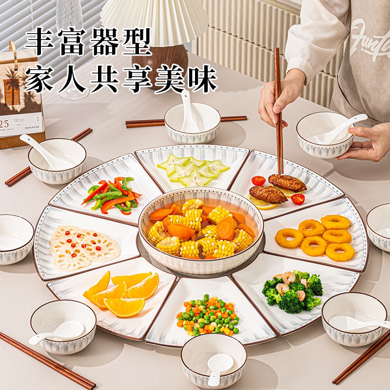 日本の家庭用プラッターの組み合わせセラミックテーブルウェアの新年中のテーブルセットファミリーディナーの再会ギフト食器セット