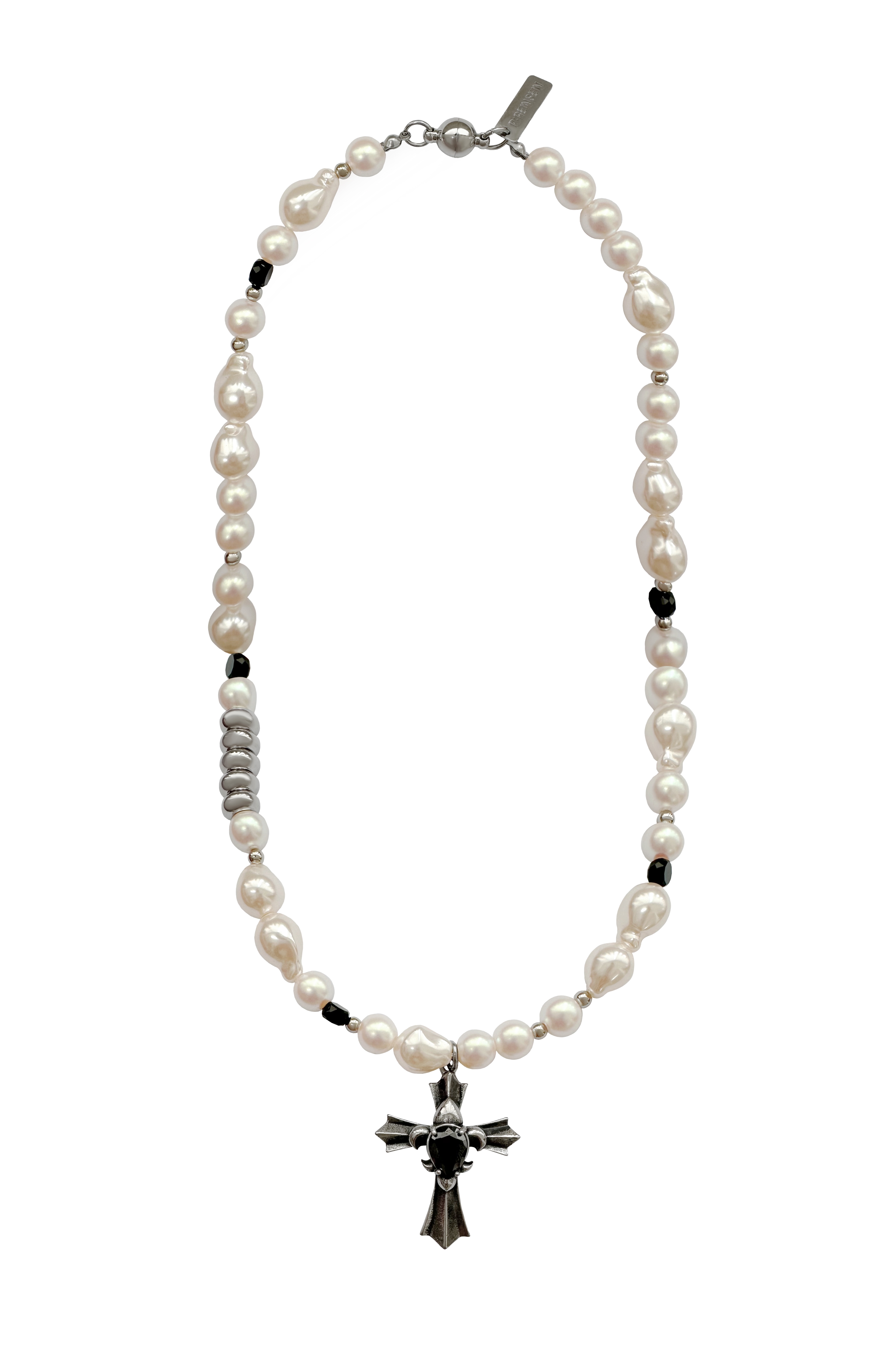 엔틱 블랙 십자가 진주 네크리스