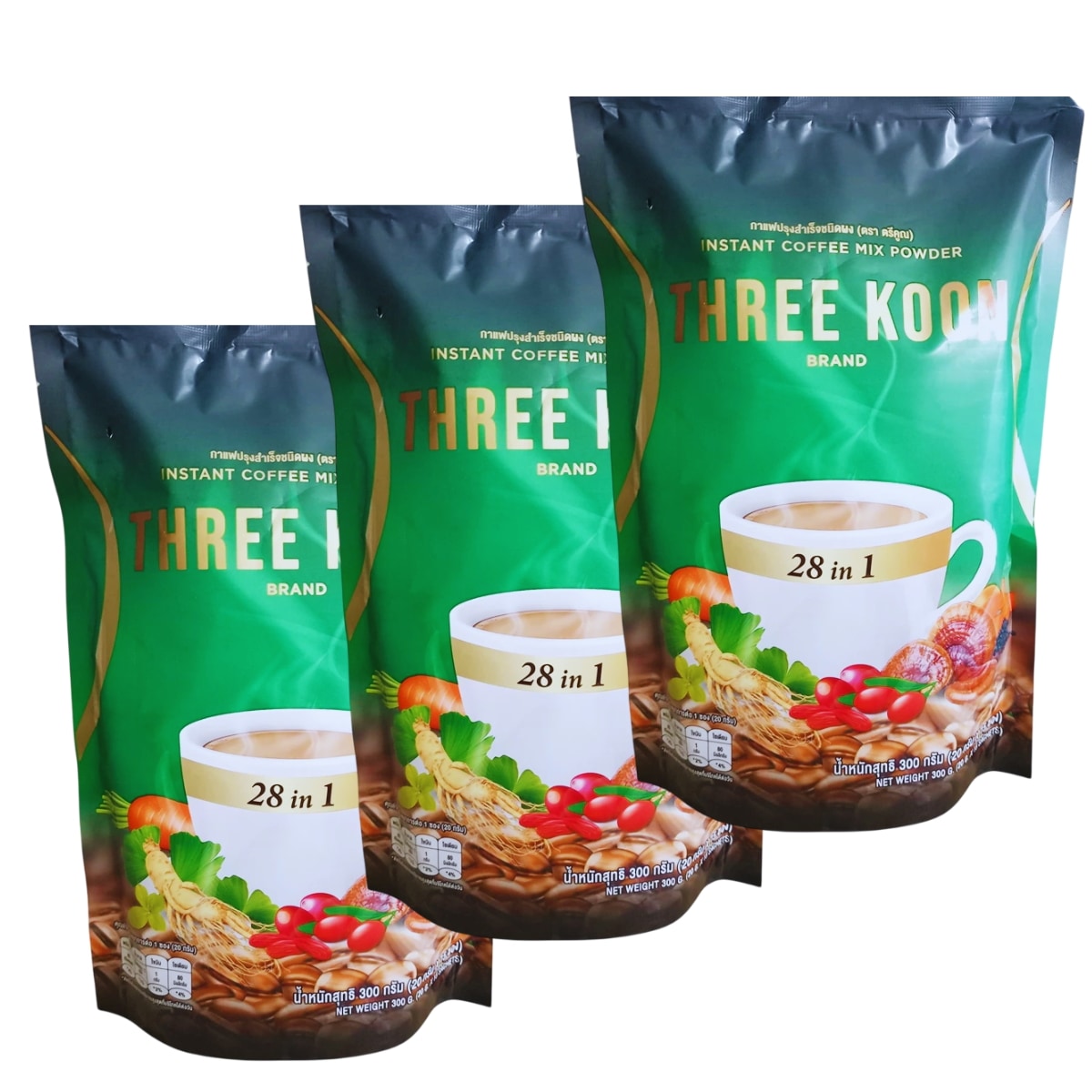 THREE KOON COFFEE 15 Sachets x 3 Packs