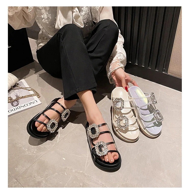 2024新品美脚 透明　キラキラ　ビジュー付き　可愛いサンダル　厚底サンダル　大人気