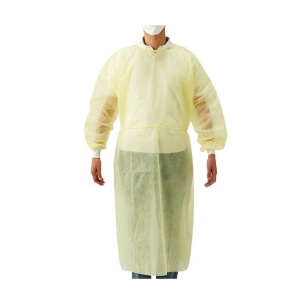 （まとめ）川西工業 ガードファインガウンPPフリーサイズ イエロー 7227Y 1セット（100枚：10枚x10箱）[x5セット]