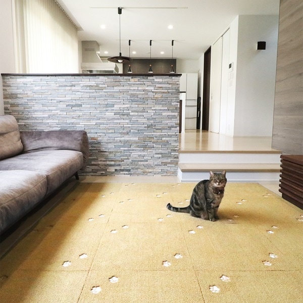 ラグタスNIKUKYU タイルラグ てくてく肉球 YE イエロー [約50x50cm／10枚セット]