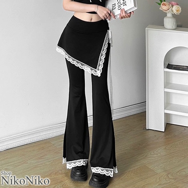レース ラップスカート付き フレアパンツ ma 【即納】 レディース 韓国 プチプラ おしゃれ 5,003円