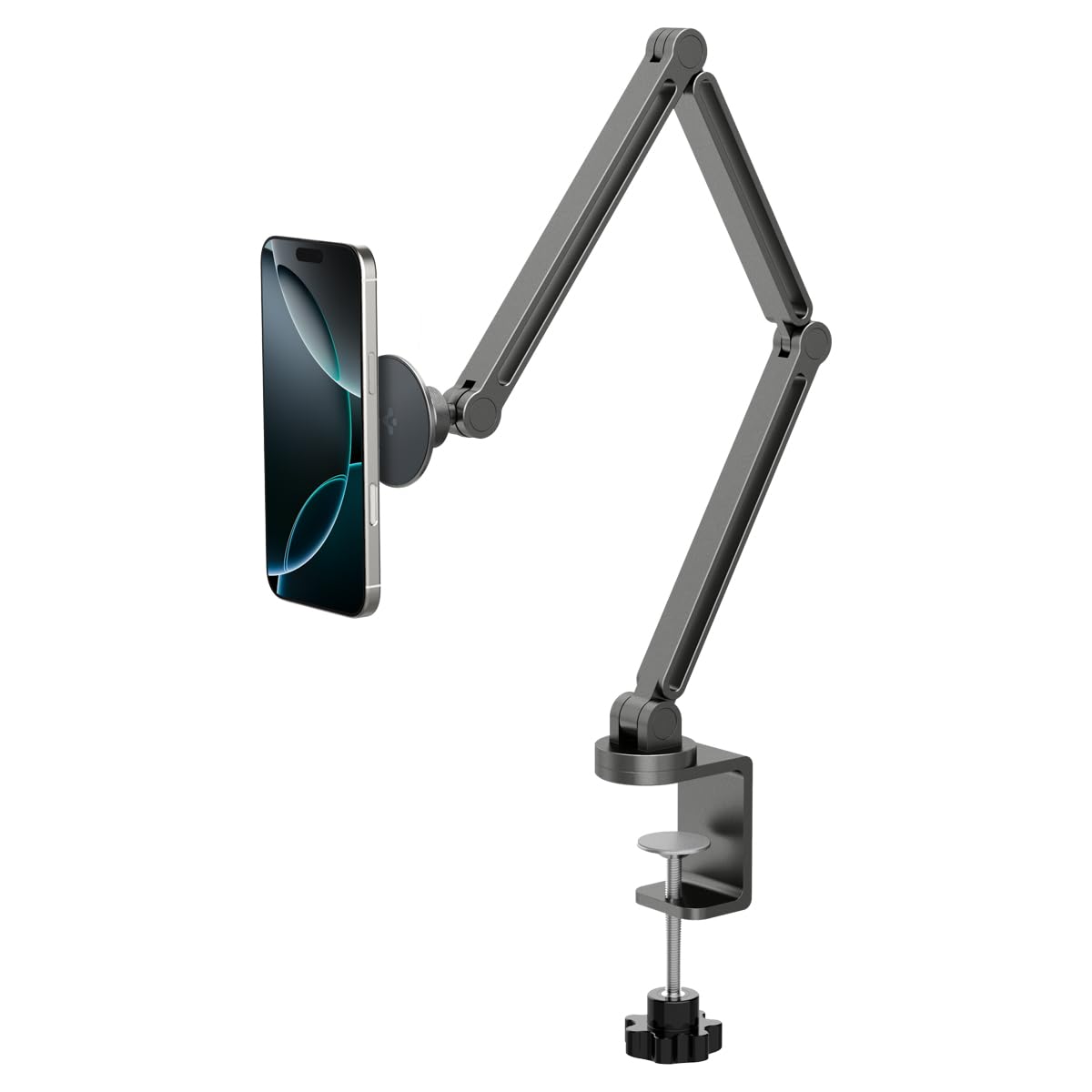 Spigen MagSafe対応 スマホホルダー マグネット式 スマホスタンド 360回転 角度調整可能 ワンタップ・クランプ・マグフィット AMP09694 (スペース・グレー)