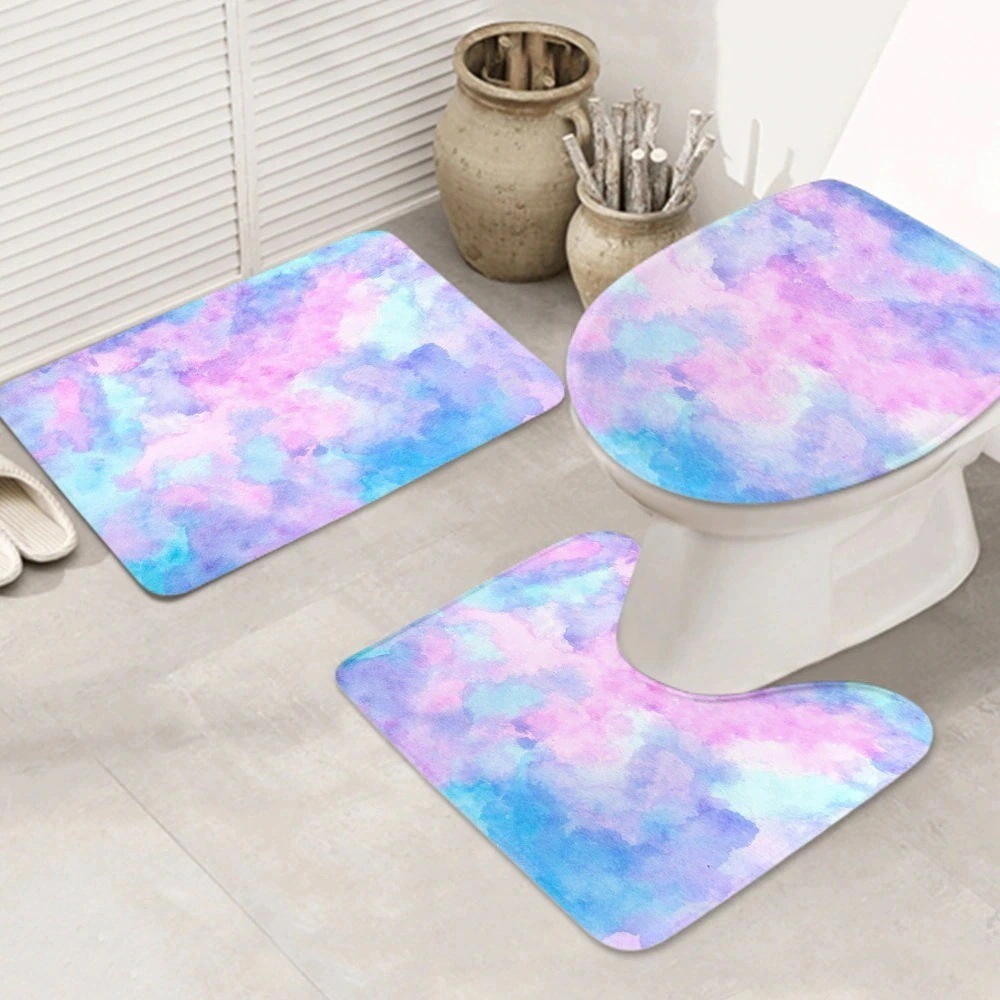 【急速出荷】売れ 3ピースバスラグセット colour-wallpaper-d お手入れが簡単 ノンスリップ 耐久性