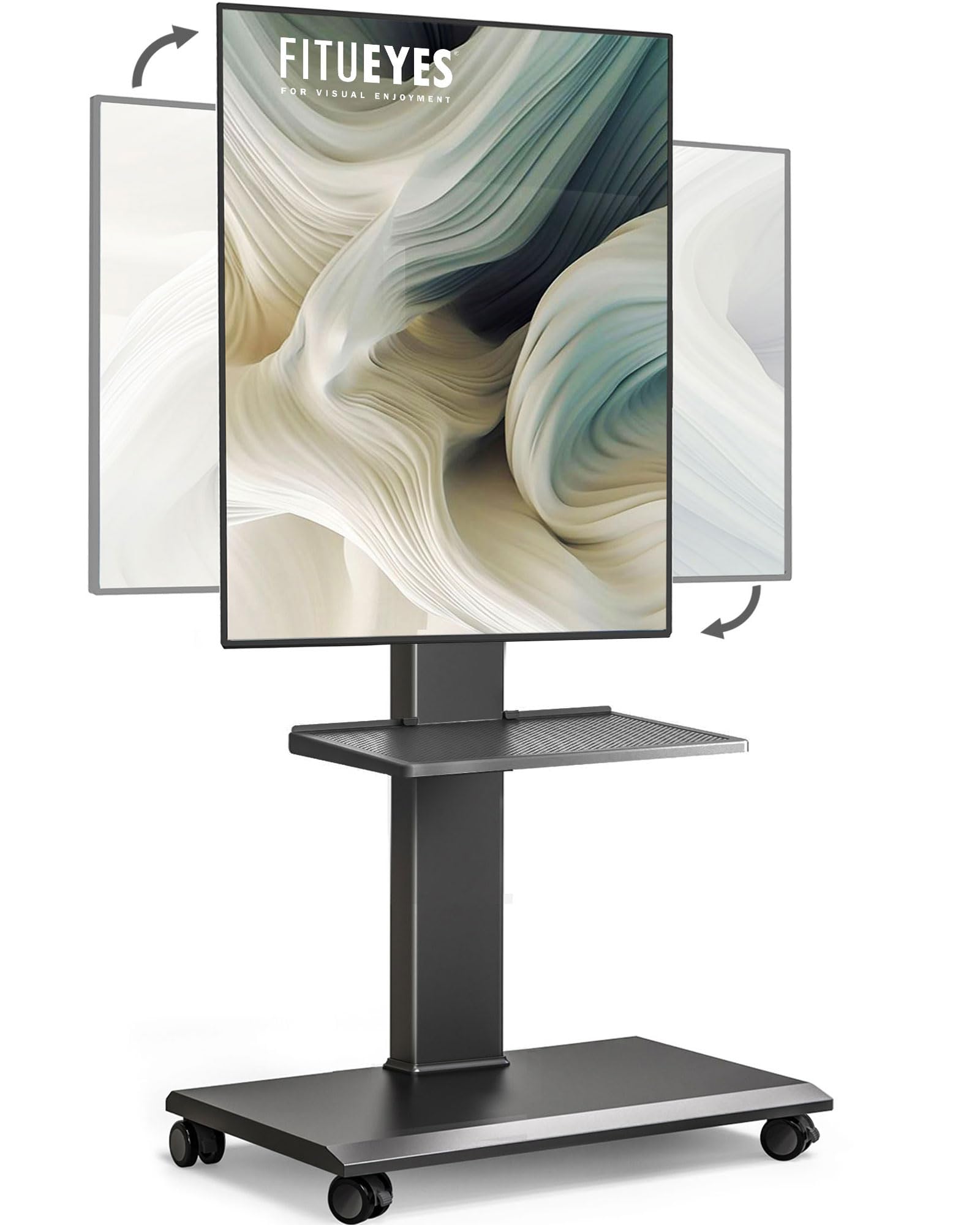 テレビ台 壁寄せテレビスタンド 32-75インチテレビに対応 横置き・縦置き両対応 移動式 高さ角度調節可能 耐荷重40kg 中段棚一枚付 鉄製 ブラック 62952