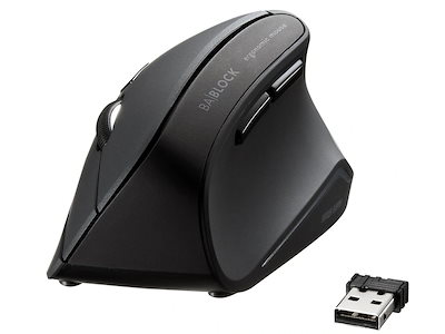 他サイト： サンワサプライ　マウス エルゴノミクス SIAA抗菌 静音 [BlueLED /無線(ワイヤレス) /5ボタン /USB] ブラック　MA-ERGWK10の商品画像