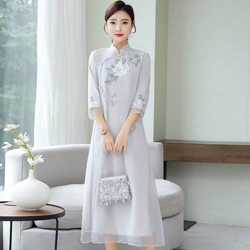 ワンピース レディース ロング丈 チャイナ風ワンピース チャイナドレス チャイナ服 ドレスワンピース 花柄 フレアワンピース Aライン 着痩せ 結婚式 5,320円