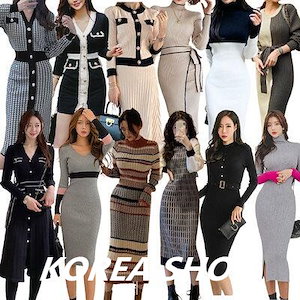 2022韓国ファッションニットワンピース秋冬 セットアップ可愛い着痩せVネック セーター 超弾性ファブリックボタンカーディガン ロングワンピースドレス