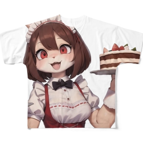 【文字入れ可能受注生産】ウサギの女の子　メイド　ケモナー　ダブルケーキ フルグラフィックTシャツ