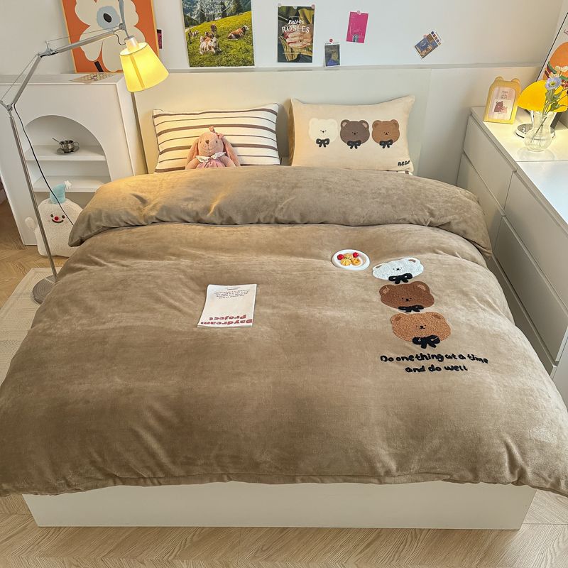 フランネル 布団カバー クマ柄 マイクロファイバー シングル 発熱毛布 裏起毛 あったか もふもふ 暖かい 厚手 肌触り良い 保温 秋冬寝具 冬 洗える