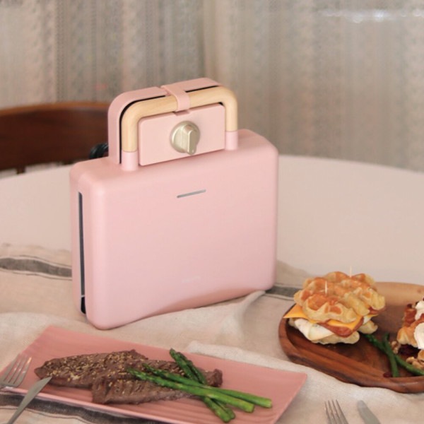 ダブルバーナー/タイマー/サンドイッチ/ワッフルメーカー/ピンク