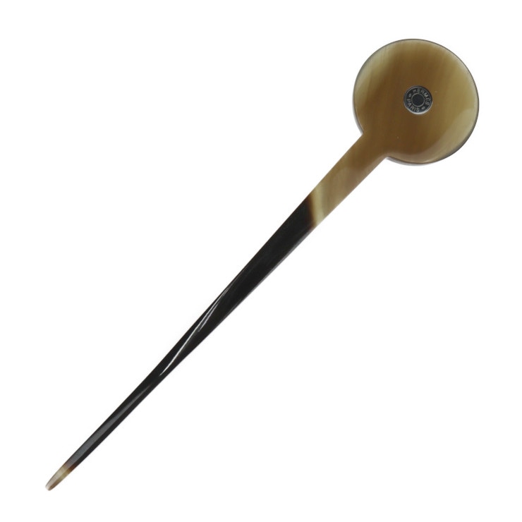 超美品 HERMES エルメス その他アクセサリー - かんざし セリエ バッファローホーン ブラウン系 ベージュ系 シルバー金具 ヘアアクセサリー 髪留め 水牛 本物保証 中古