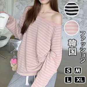 メガ割Qoo10-ストライプ パーカー 春 コーデ 長袖 tシャツ レディース 秋 冬 アンダーウェア レディース 韓国 ファッション カットソー トップス ロンT ニット セーター