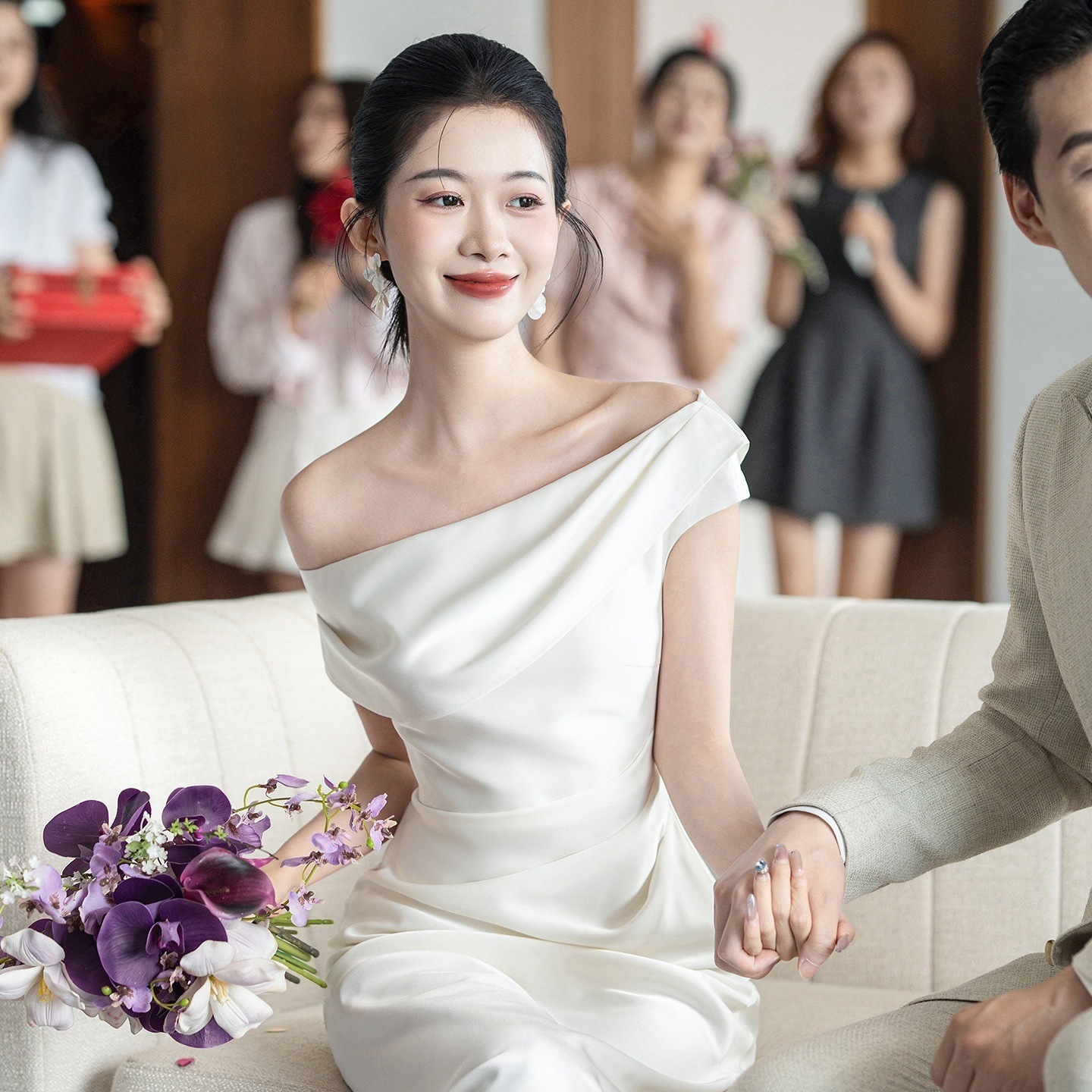 お呼ばれワンピース 結婚式ワンピース お呼ばれ 結婚式ワンピース 結婚式ワンピース 着痩せ 結婚式 ワンピース ライトウェディングドレスワンショルダー婚約ドレス新しいハイエンドライトドレス証明書登録小