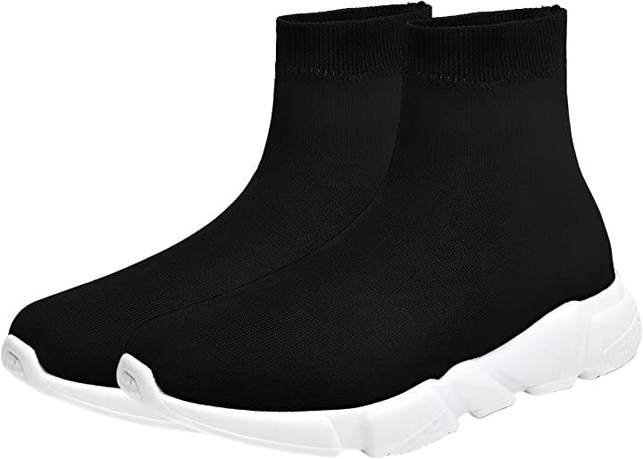 ソックスブーツ ソックススニーカー レディース 厚底 軽量 ストレッチ素材 シンプル 黒 (ブラック/ホワイト, 24.0 cm)