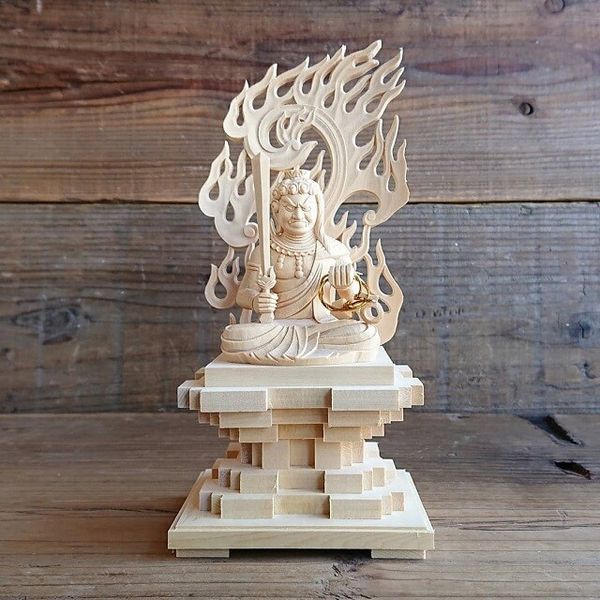 オブジェ 置き物 インテリア雑貨 家具 インテリア ヒノキ材 不動明王 座像 2寸 工芸品 木彫品