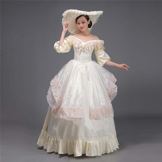 【一部分3日内出荷】貴族ドレス ワンピース ヨーロッパ 西洋ドレス 劇場 中世貴族風 オフショルダー 宮廷ドレス 王族服 舞台 オペラ声楽 厚サテン パーティー