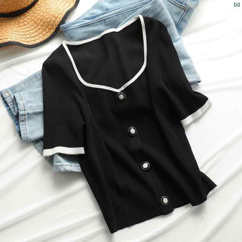 レディース ファッション　レディース　カジュアル　上品　綺麗　外出 フレンチ スクエアネック 半袖 Tシャツ 夏 薄手 冷感 セーター スリム ボトムトップ ホワイト