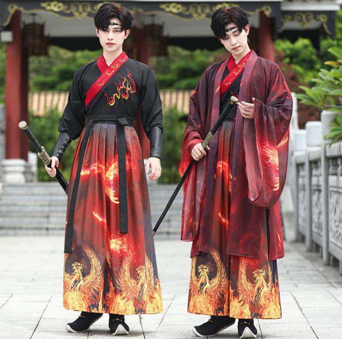 メンズコスプレ衣装 漢服 メンズ ハロウィン 仮装 中華服 唐装漢服 華流舞台衣装 鳳凰柄 文化祭 学園祭 イベント衣装 撮影衣装 コスチューム ハロウィン 変身仮装 美男子衣装 演出服 刺繍花柄 大