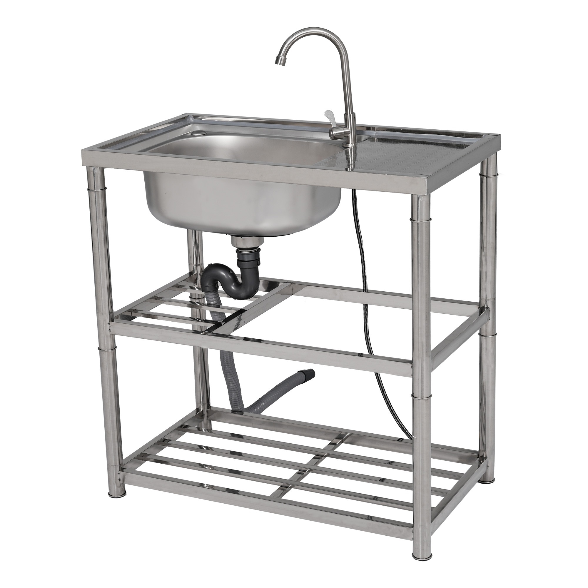 【国内発送&送·料·無·料】651【2025年新仕様】【幅80cm】屋外 流し台 ステンレス製 ガーデンシンク 作業台 キッチン 台所 屋外 簡易 シンク 組み立て簡単 収納棚付 庭 高さ調節 調理台