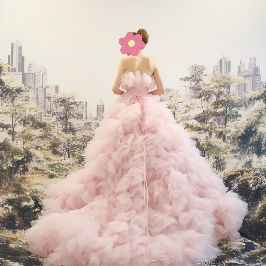 カラードレス ピンク ベアトップ もこもこドレス プリンセスライン 可愛い 花嫁/ウェディングドレス