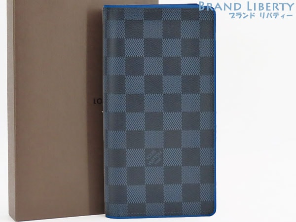 未使用ルイヴィトンダミエコバルトポルトフォイユブラザ二つ折り長財布ブルーN63243