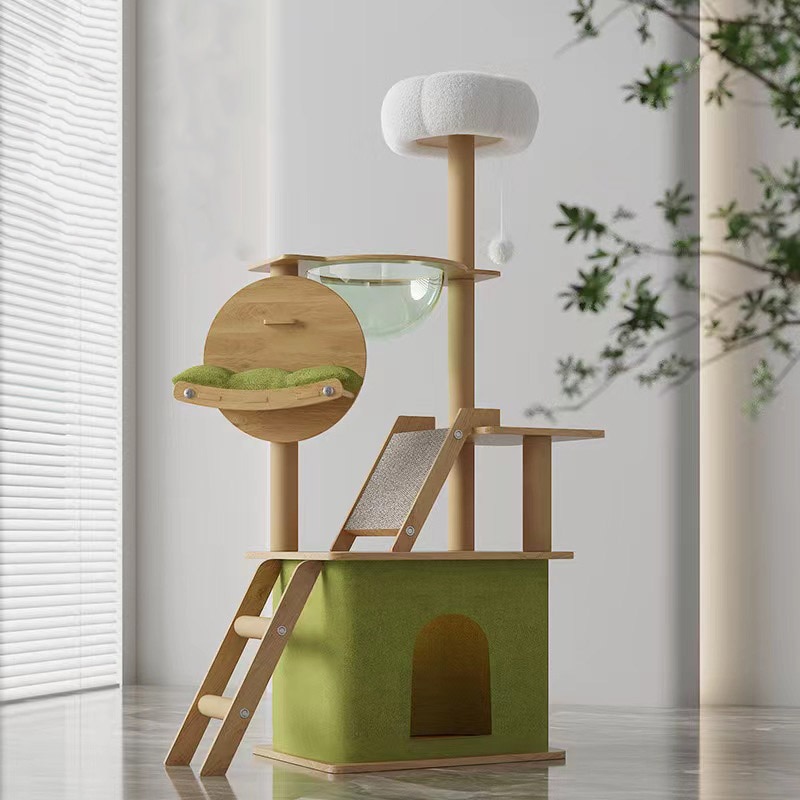 【新しいデザインを出す】キャットタワー 猫小屋 猫の木一体 大型木製猫フレーム 猫の家 つかみ柱 場所を取らない 産室 宇宙船 猫の棚