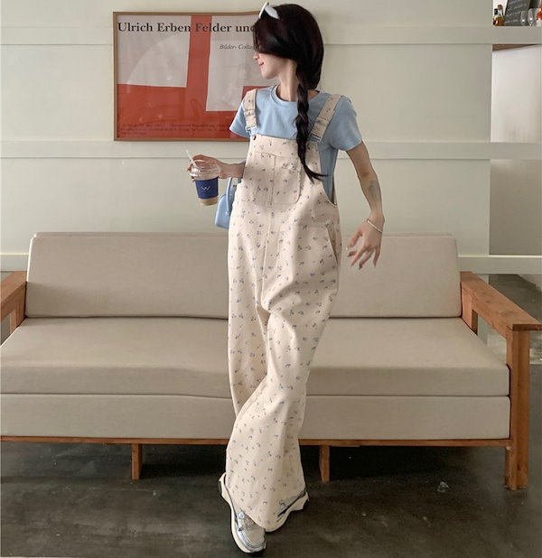 オーバーオール デニム 花柄 S/XL 楽天市場】楽天1位 花柄 プリント デニムパンツ オーバーオール