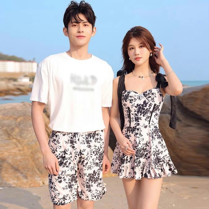 【送料無料】ペア水着 花柄 タンキニ みずぎ 2点セット レディース水着 ワンピース水着 メンズショートパンツ 男女セット セット水着 オールインワン ビキニ セクシー 水着 可愛い カップル水着 お