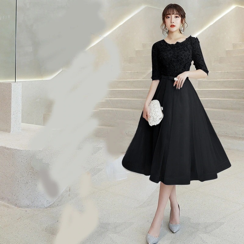 新型夏季気質伴娘スカート中袖晩礼服ワンピースロングスカートパーティー司会者服