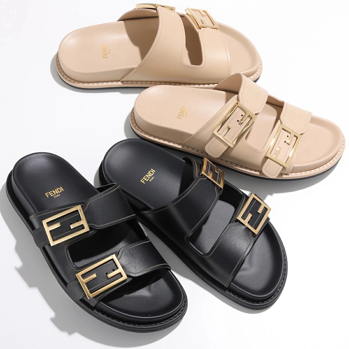 FENDI フェンディ スライドサンダル フィール 8X8326 NA7 レディース フラット ストラップ FFロゴ シューズ 靴 カラー2色 8X8326NA7F0QA1