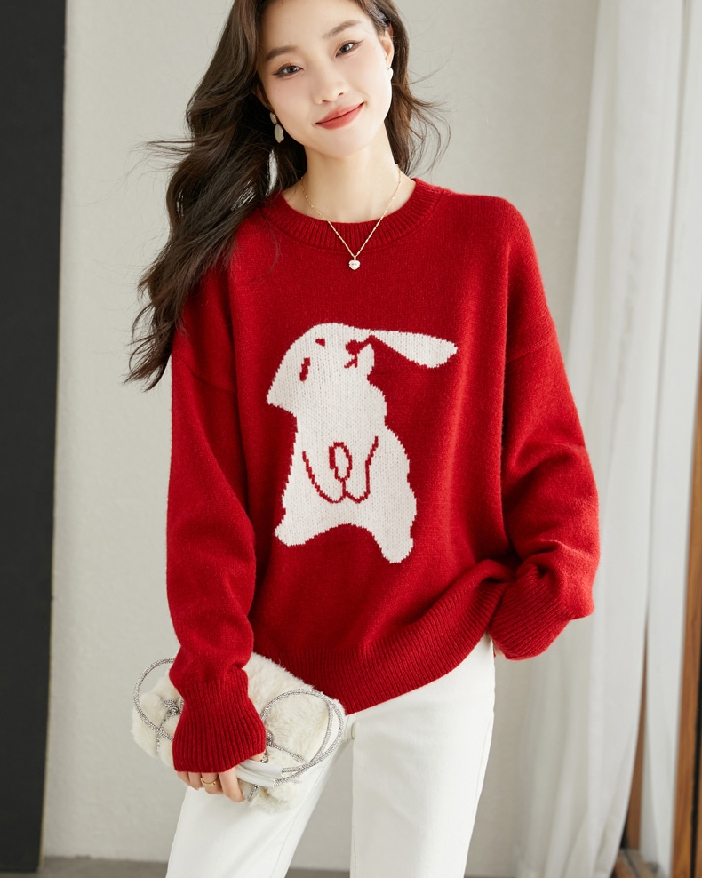 女性 セーター 春 ゆるくて薄い ソフト ラウンド ネック プルオーバー セーター レッド M L XL XXL トップス セーター 袖あり かわいい 大人可愛い きれいめ シンプル カジュアル 大人