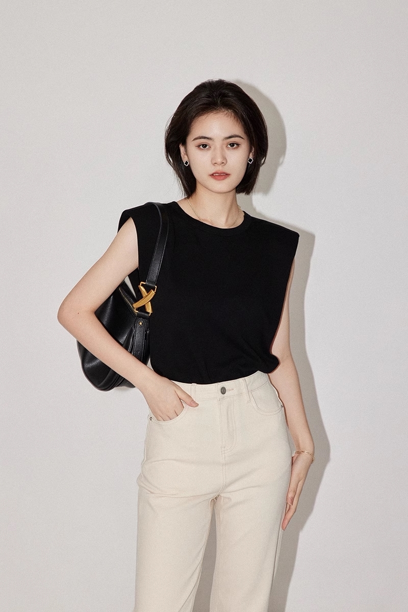 ファッショナブル トップス 女性 シンプル ゆったりとした ラウンドネック オールマッチ ノースリーブ ベスト トップス 白トップス 袖なし ノースリーブ 大人可愛い きれいめ シンプル カジュアル