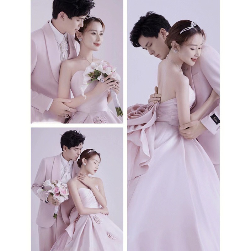 ウエディングドレス カラードレス ロングドレス ウェディングドレス 結婚式 花嫁 二次会 発表会 演奏会 ドレス 衣装 ピンク 胸ぬぐいドレス 宴会ウエディングドレス-653