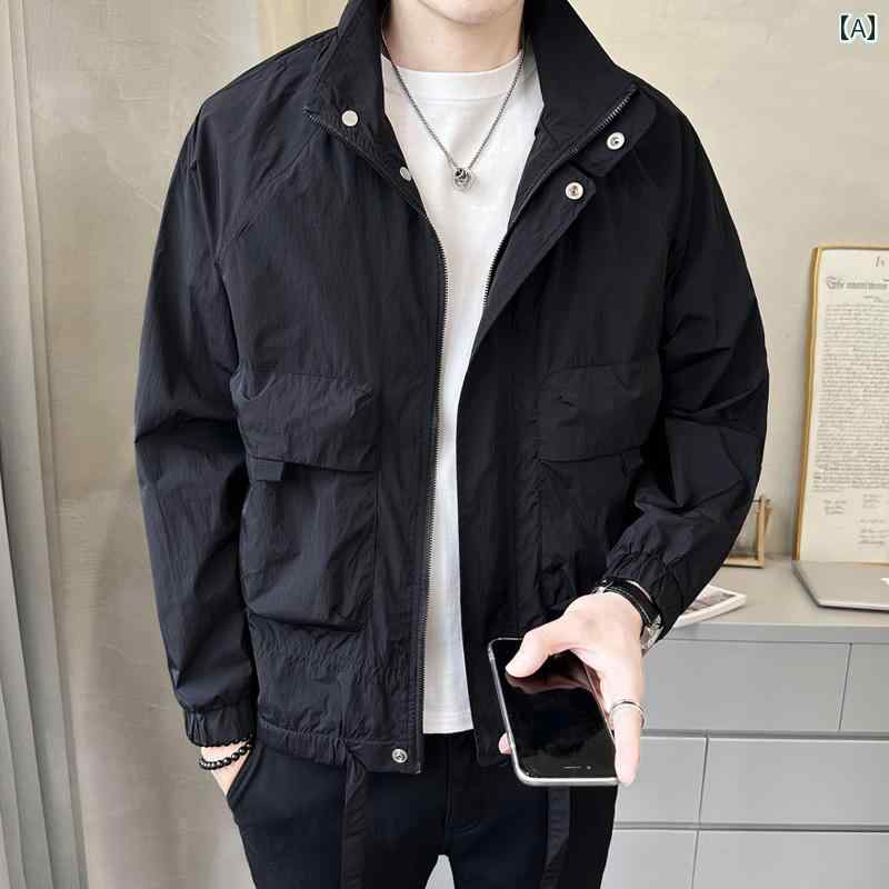メンズ ファッション スタンドカラー ジャケット 春秋 軽量 涼しい 通気性 快適 カジュアル ワークウェア ジャケット