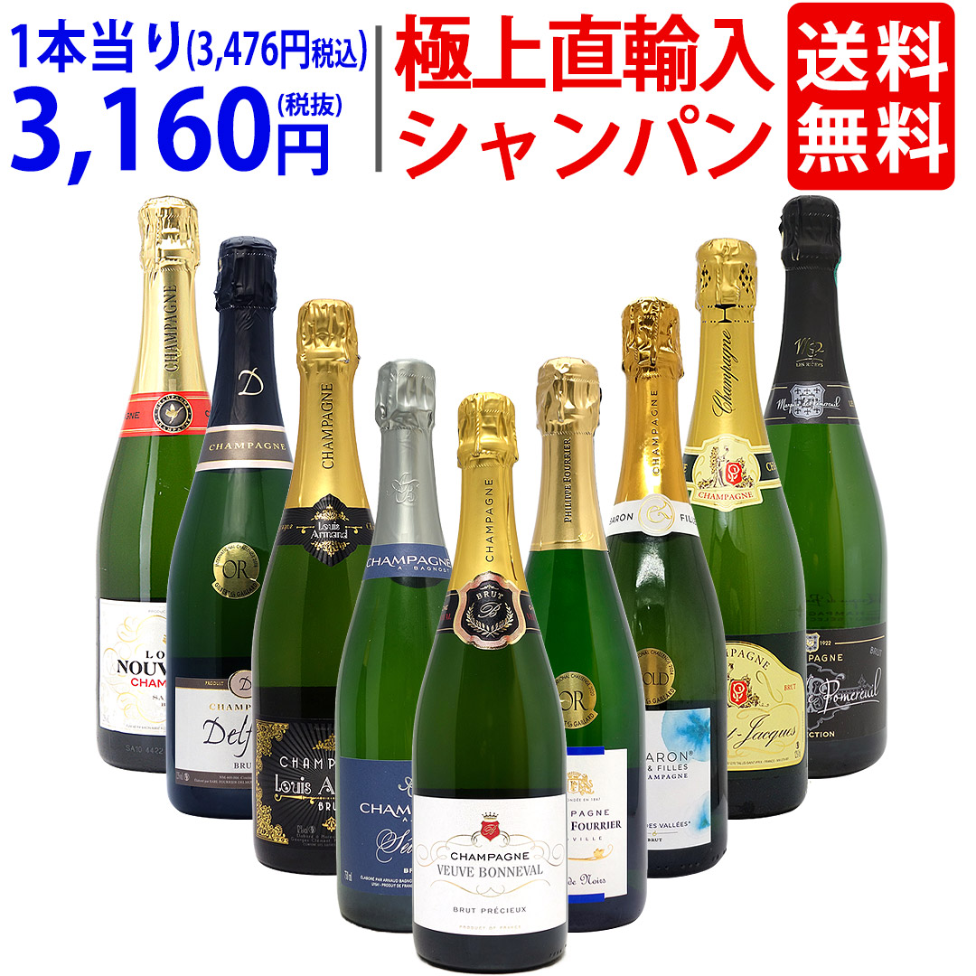 ワイン ワインセット 極上直輸入 超豪華シャンパン（フランス シャンパーニュ産）9本セット 大人気 飲み比べセット ギフト ^W0CQ08SE^