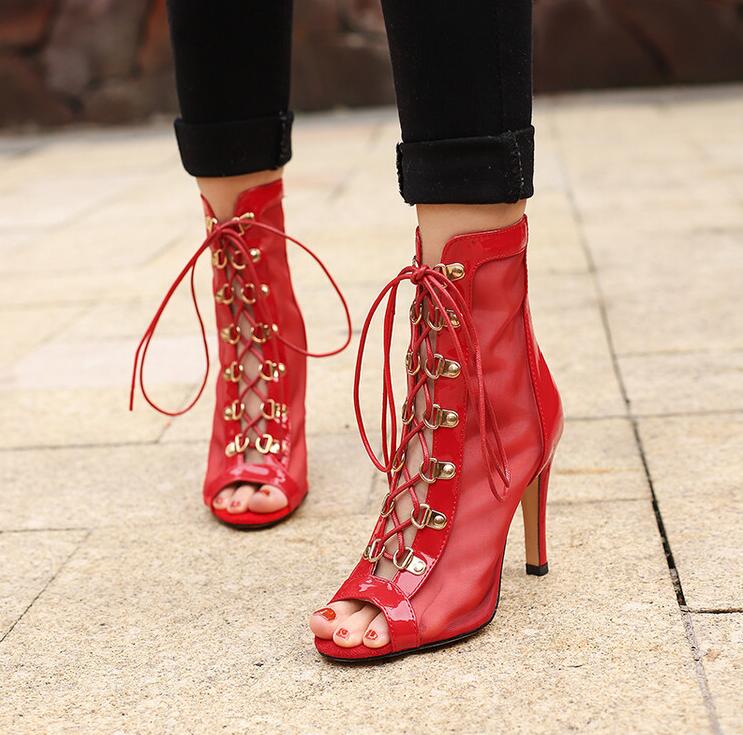 特売セールサマーブーツ　ブーツサンダル 編み上げシューズ　ショートブーツ　ローヒールサンダル　ハイヒール　　シースルー　7cm95cmセンチヒール　透かし　レディース靴　ブーツサマーブーツ　ブー