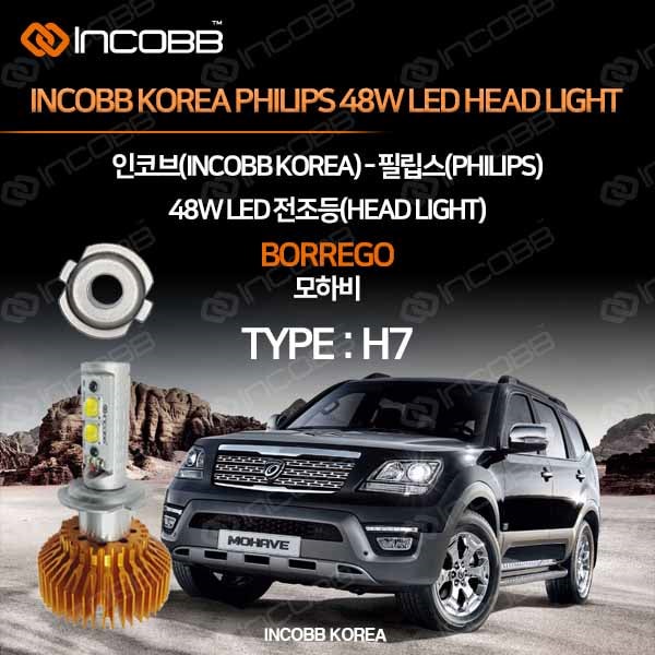 INCOBB KOREA PHILIPS HYUNDAI BORREGO 48W LED HEADLIGHT H7