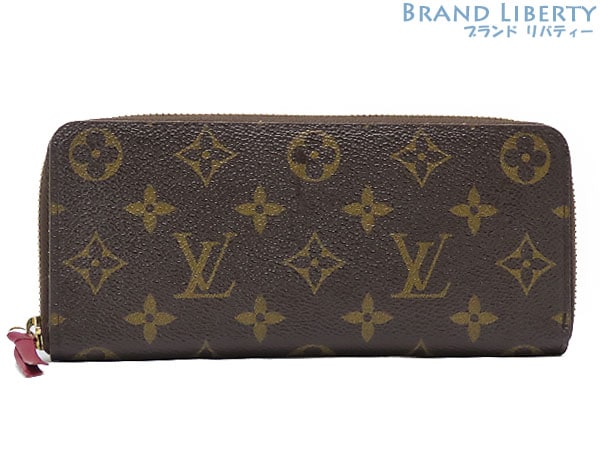 美品ルイヴィトンモノグラムポルトフォイユクレマンスラウンドファスナー長財布フューシャM60742