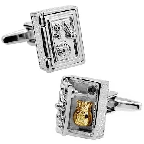 カフスボタン カフス シルバー 金庫 カフリンクス メンズアクセサリー