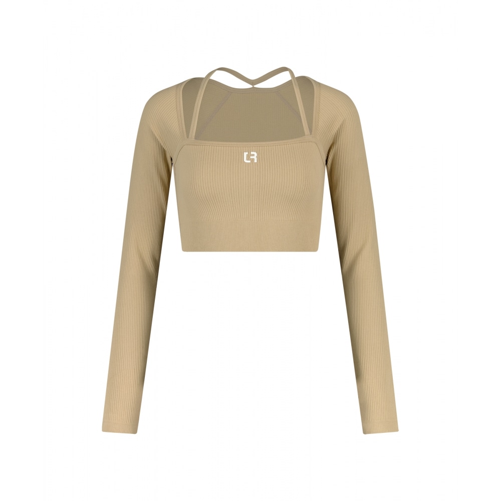 ROCKCAKE 長袖リブ Ciara クロップ トップ - ベージュ