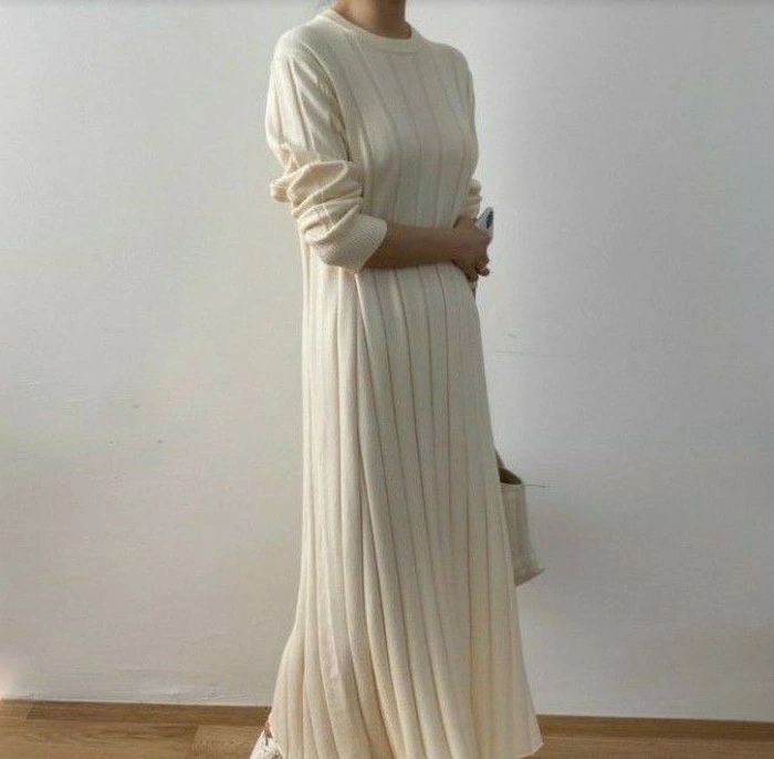 2021年 秋冬 4color クルーネック リブニット ロングワンピース