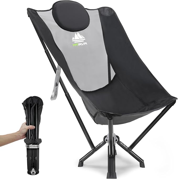 アウトドアチェア ハイバック 折りたたみ 枕付き キャンプ椅子 キャンプチェア 耐荷重200kg コンパクト 収納袋付属 お釣り 登山 お持ち運びに便利 ブラック