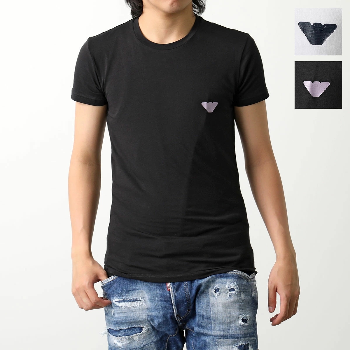 EMPORIO ARMANI エンポリオアルマーニ Tシャツ 111035 4R512 メンズ 半袖 クルーネック カットソー イーグルロゴ ストレッチ カラー2色