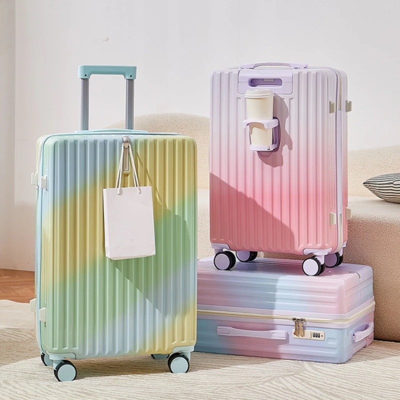 スーツケース 女性の多機能カップホルダー付きスーツケース 機内持ち込み 軽量 キャリーバッグ キャリーケース ダイヤルロック