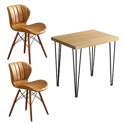 ダイニングチェア ダイニングテーブル 3点セット テーブル幅約75cm：シャビーオーク チェア×2脚：イエロー×レッド 組立品〔代引不可〕