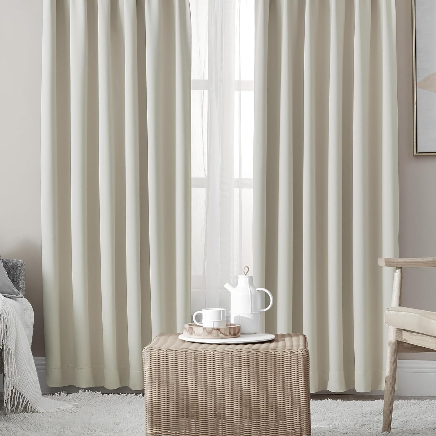 Hansleep カーテン 1級遮光 4枚組 セット ベージュ 幅150cm丈135cm UVカット 断熱 防寒 防音 省エネ 厚手 無地 おしゃれ 洗える 寝室 リビング用